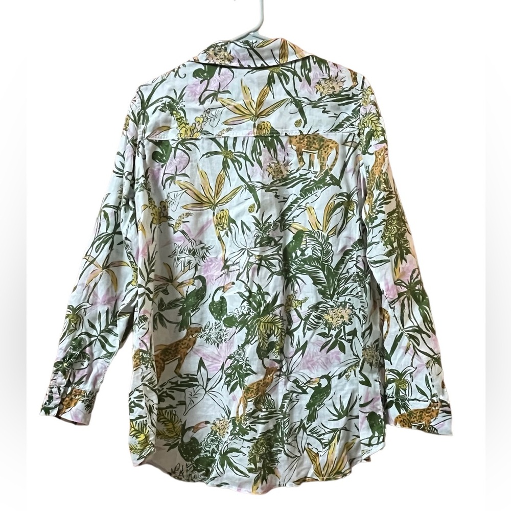 Rachel Zoe LINEN Women’s Blouse Long Sleeve Button Down Palm Print Sz L